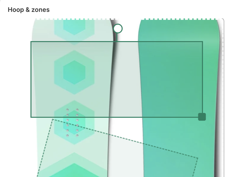 Hoop outline and a rotated zone on a product photo